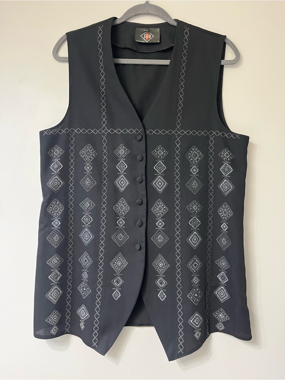 90’s Long Embroidered Button-Front Women’s Vest - Black